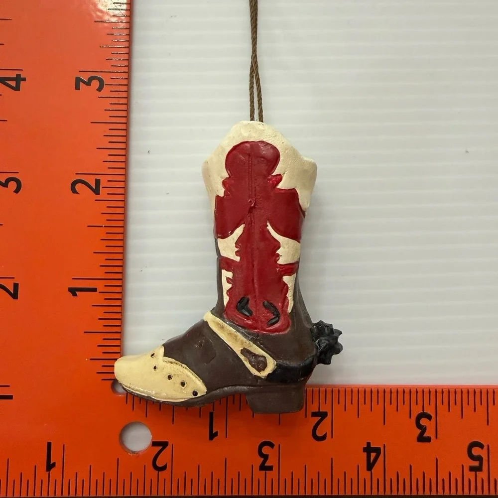 Vintage Western Cowboy Boot & Saddle Christmas Tree Ornament Set Of 2 Rustic